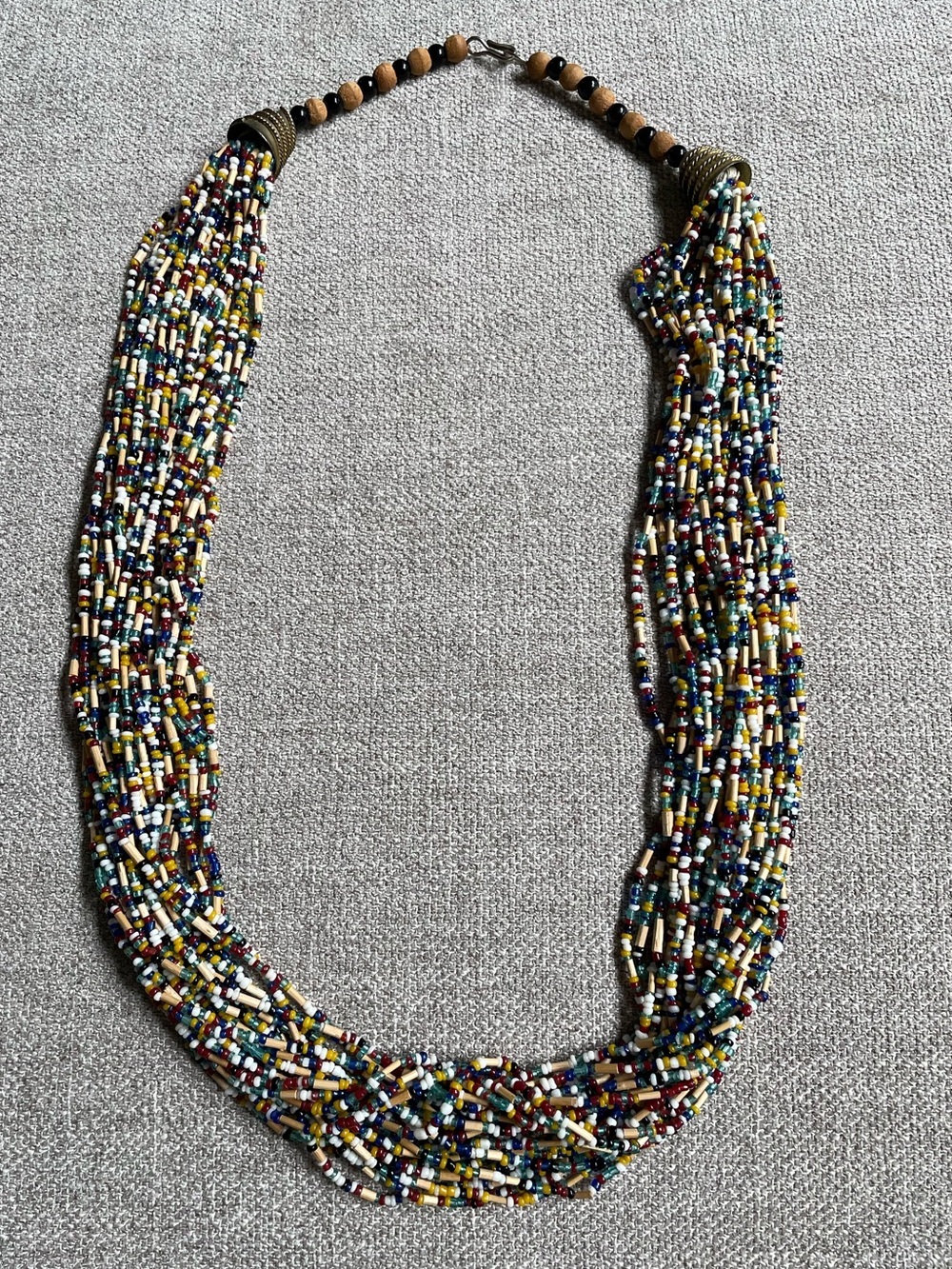 Vintage Tribal Vibes Multi Color Multi Strand Wooden Beads Necklace